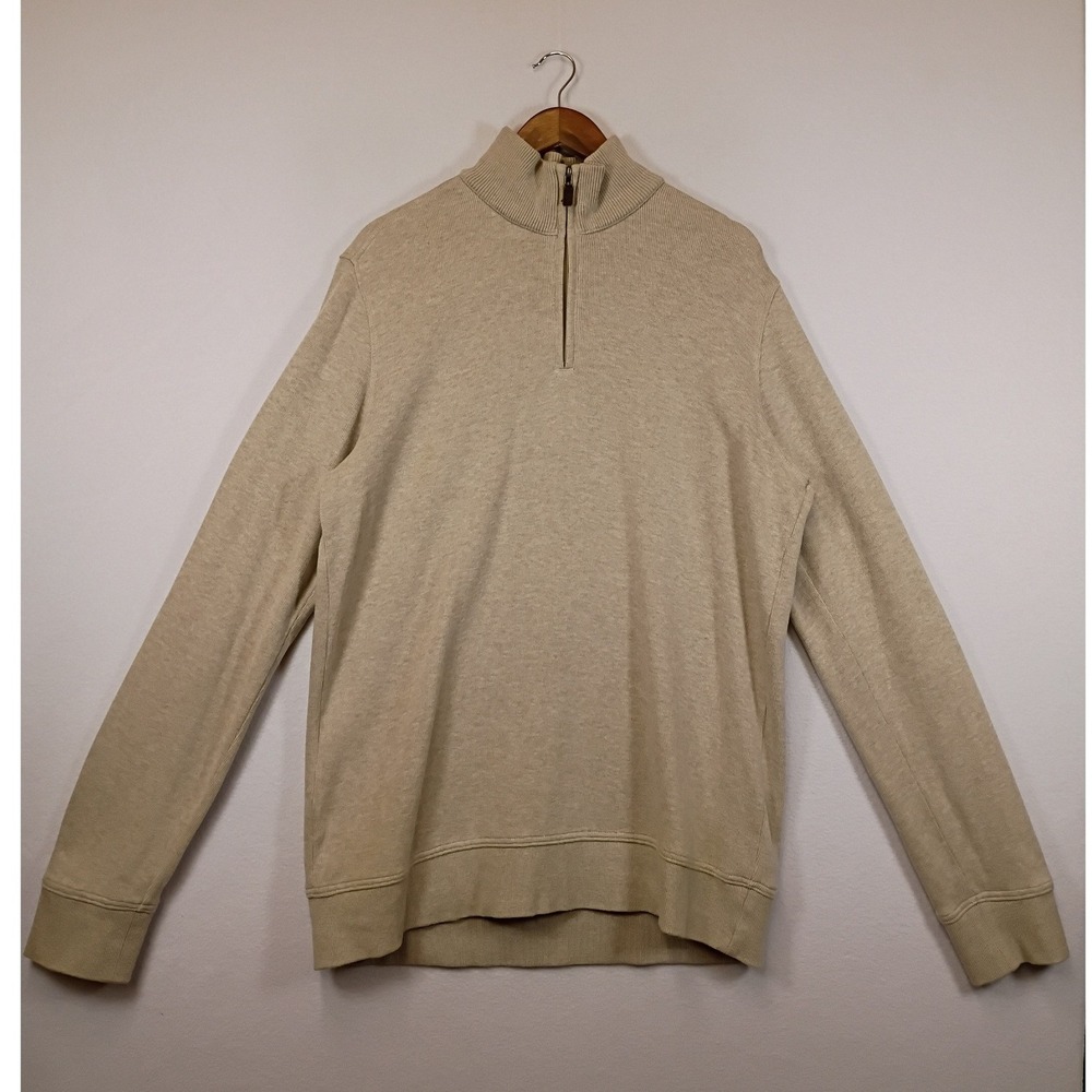 Classic Gorpcore Eddie Bauer Mens Tall L Oatmeal Cotton Quarter Zip Sweater